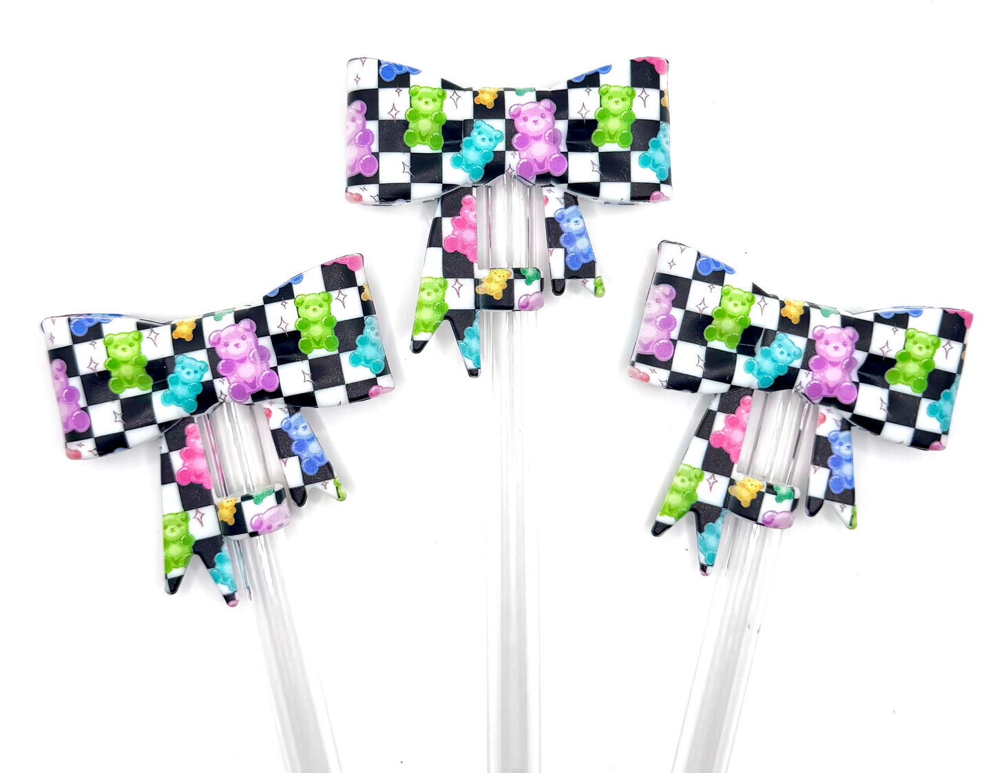Gummy bear checkered silicone straw topper