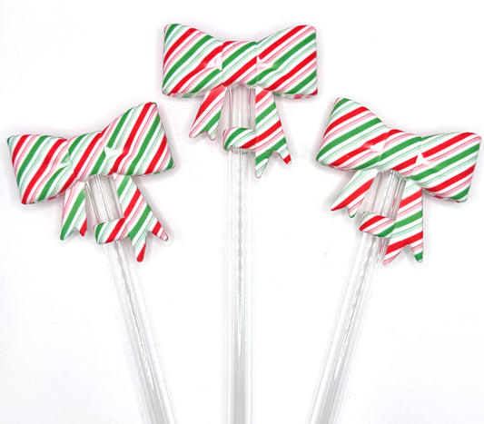 Christmas stripped bow silicone straw topper