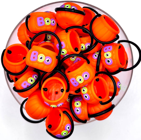 3D orange BOO halloween basket (HBK exclusive & collab) silicone focal bead