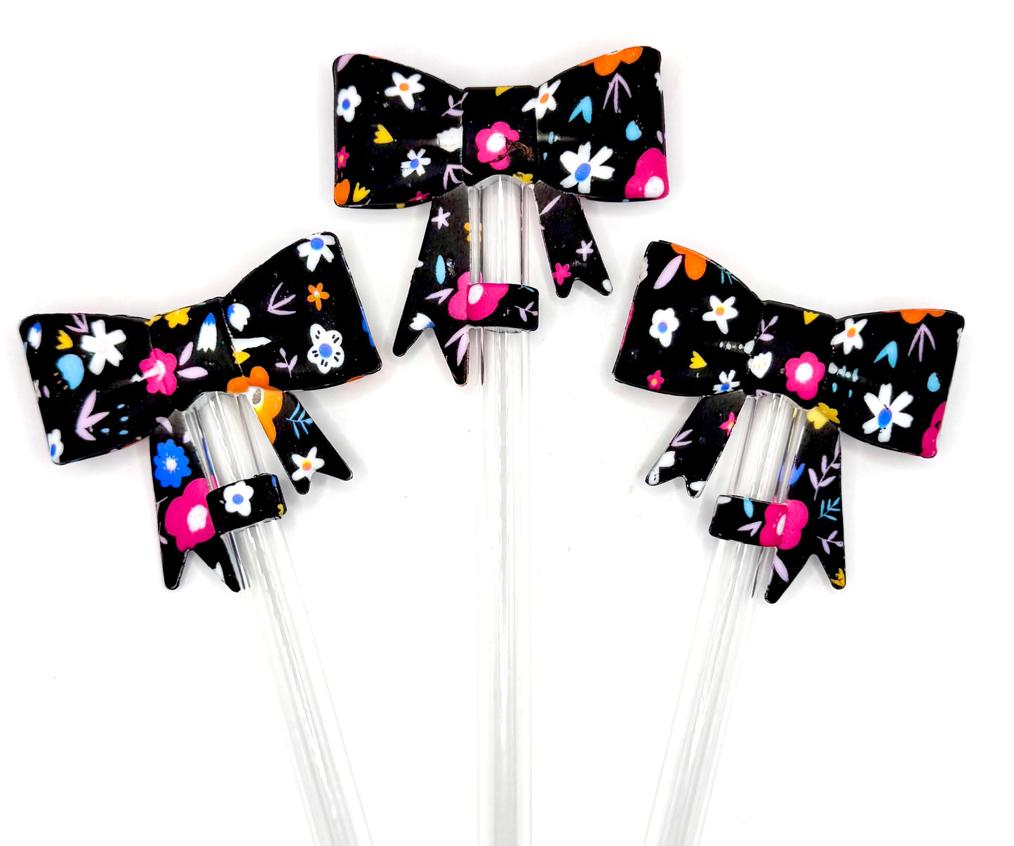 Midnight daisy silicone bow straw topper (HBK exclusive & collab)