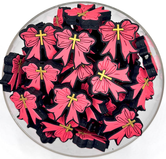 Glitter cross bow (HBK exclusive) silicone focal bead