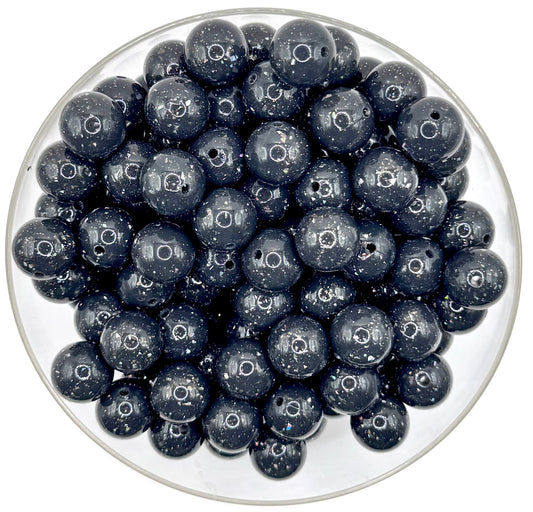 15mm Liquid black glitter silicone bead