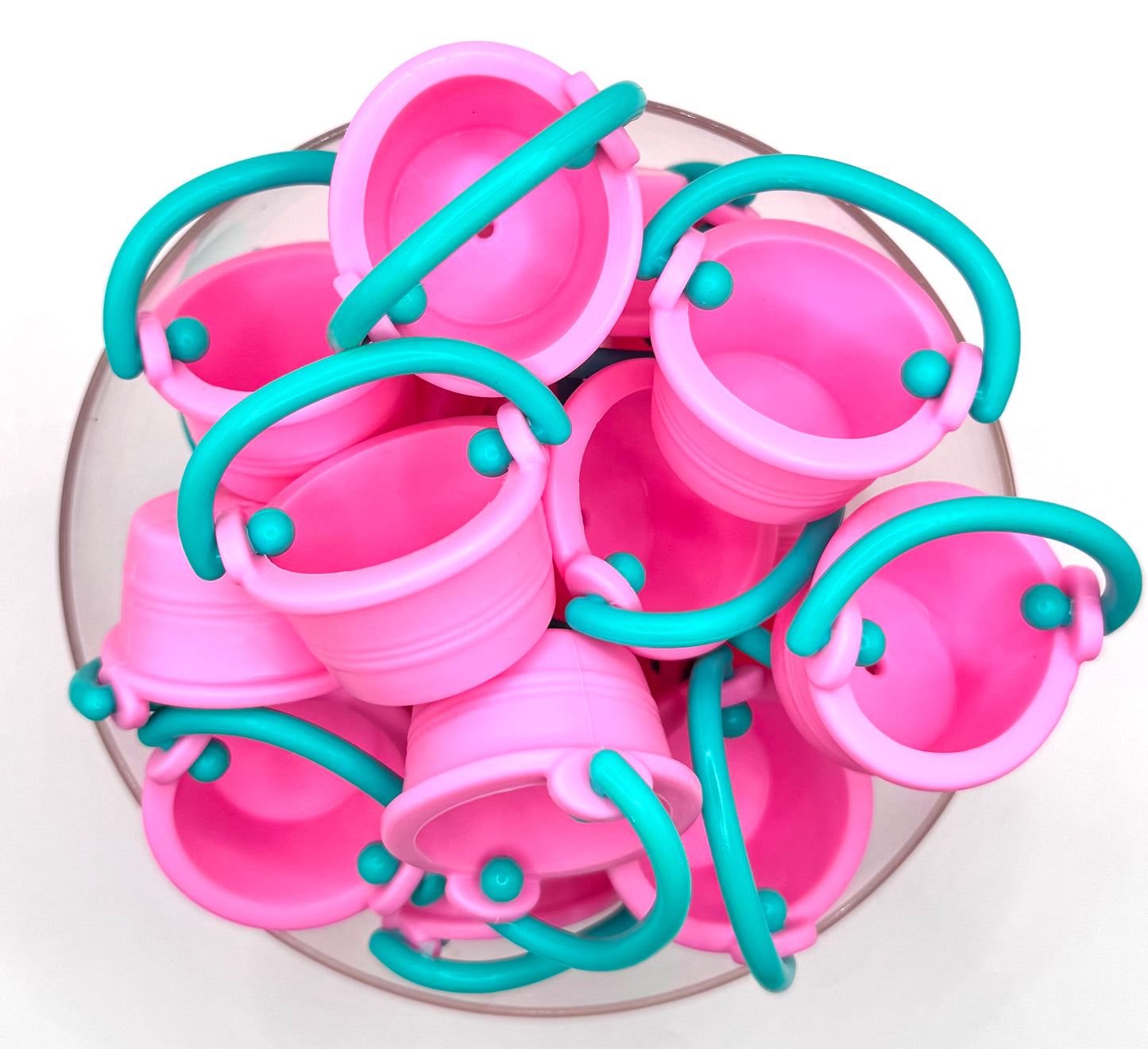 3D pink & teal sand bucket (HBK exclusive) silicone focal bead