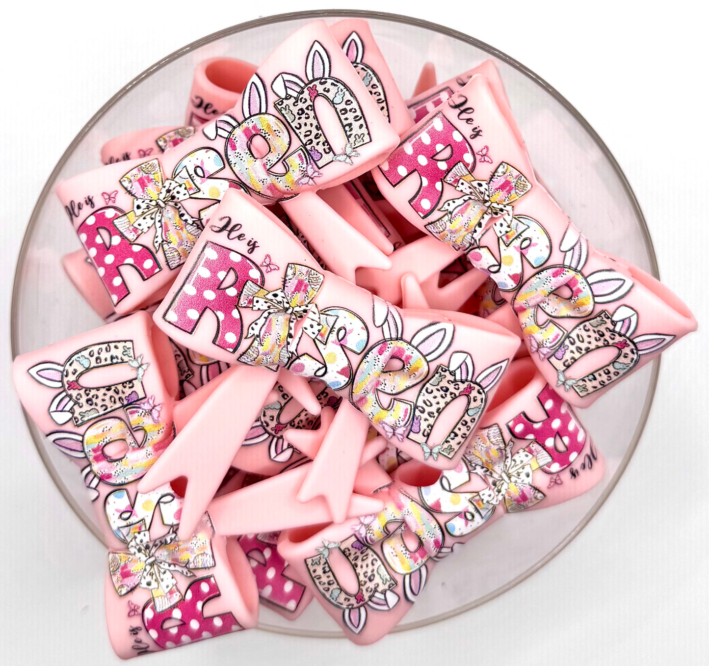 He is risen pastel pink big bow silicone focal bead