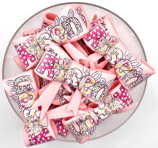 He is risen pastel pink big bow silicone focal bead