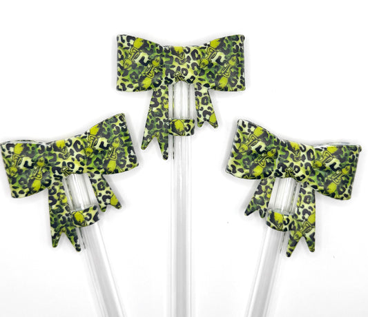 Mean one & leopard big bow silicone straw topper