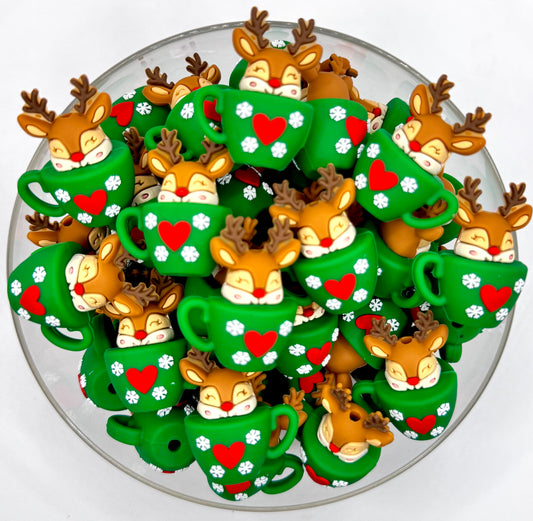 3D reindeer Christmas mug silicone focal bead ￼