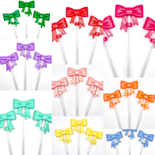 Opal bow silicone straw toppers