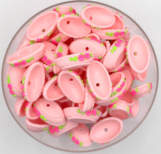3D pink basket made for the hen (HBK exclusive) silicone focal bead