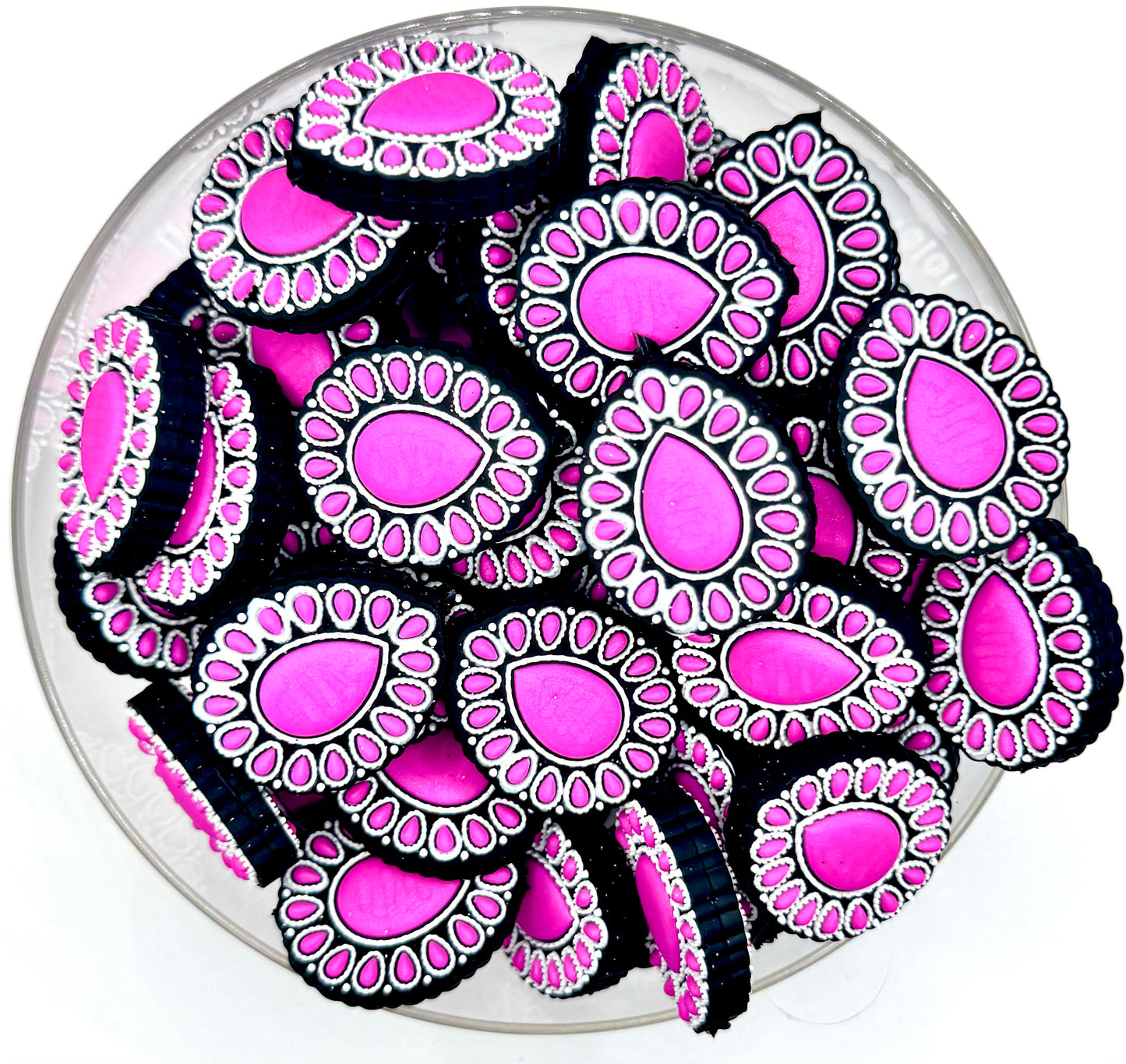 Hot pink rhinestone silicone focal bead