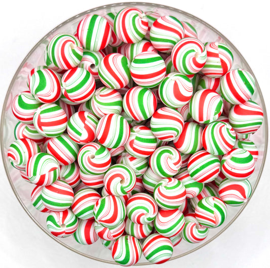 15mm Stripped Christmas print silicone bead