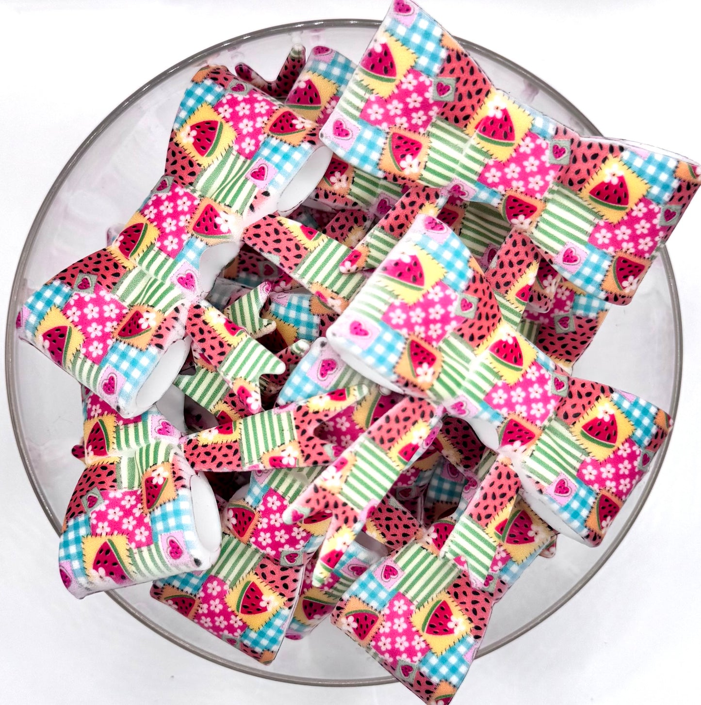 Summertime patchwork bow silicone focal bead