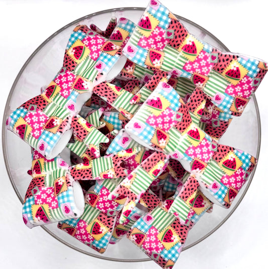 Summertime patchwork bow silicone focal bead