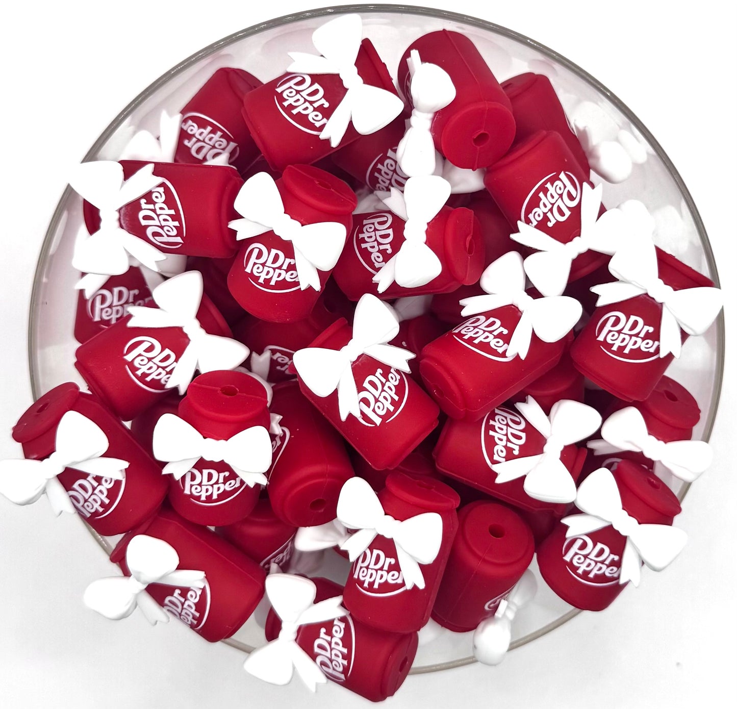 3D DR Pepper soda can with bow (HBK exclusive) silicone bead