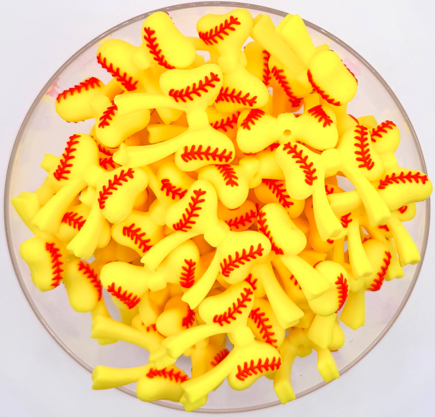 3D softball bow silicone focal bead