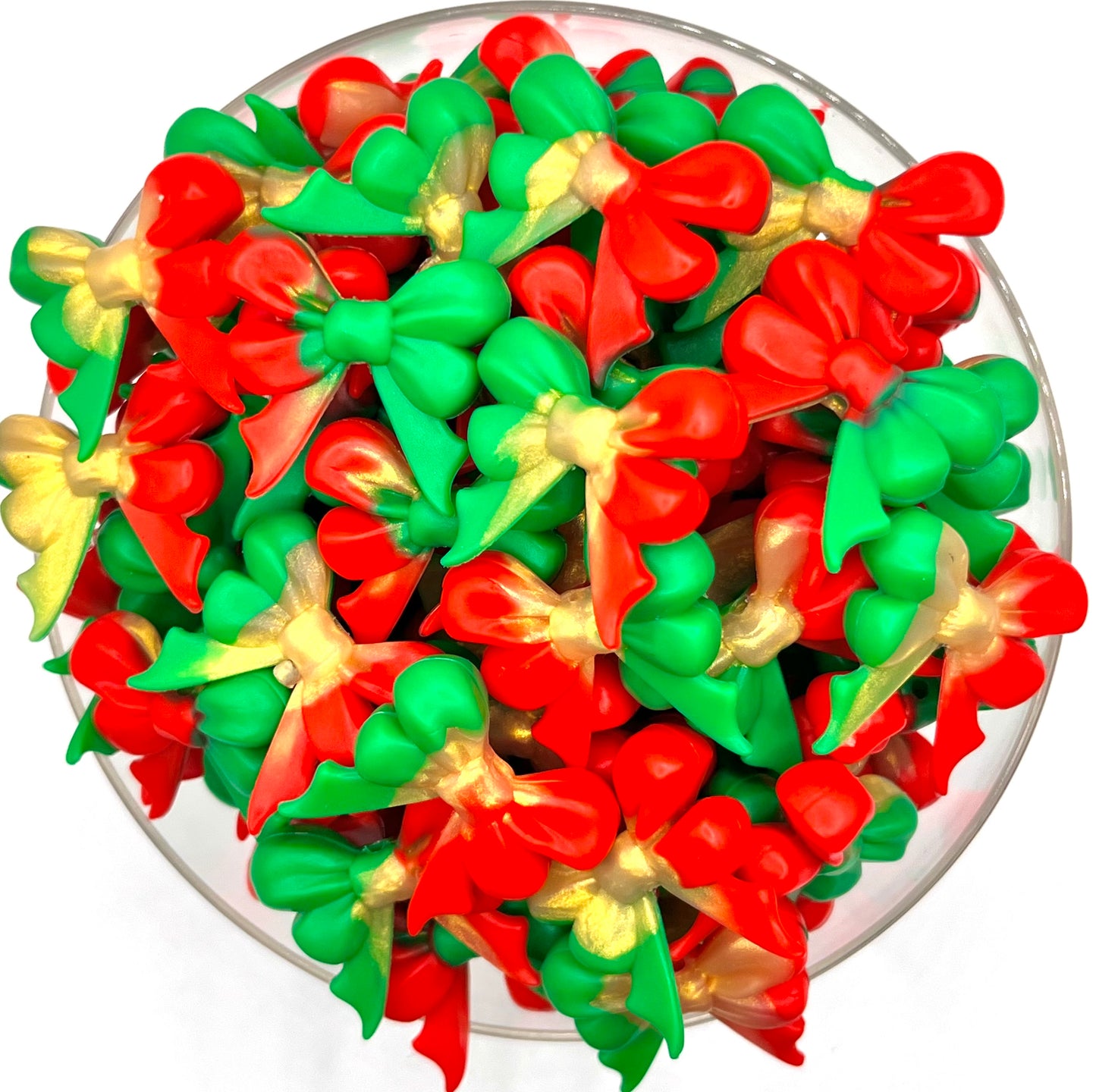 3D Christmas “tis the season” ribbon bow long tail (HBK exclusive & collab) silicone focal bead