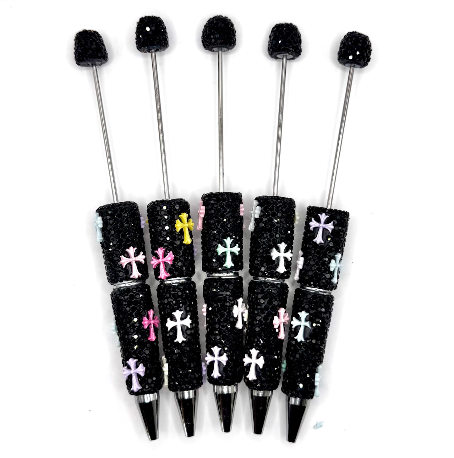Black cross rhinestone beadable pen