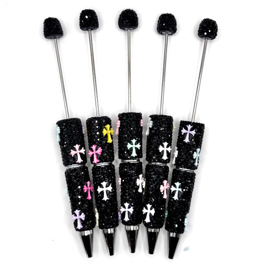 Black cross rhinestone beadable pen