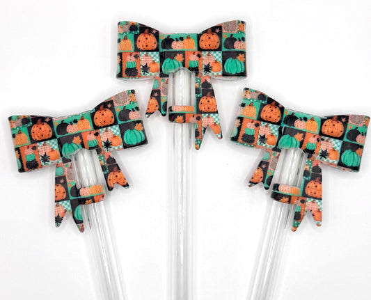 Halloween pumpkin patchwork silicone straw topper