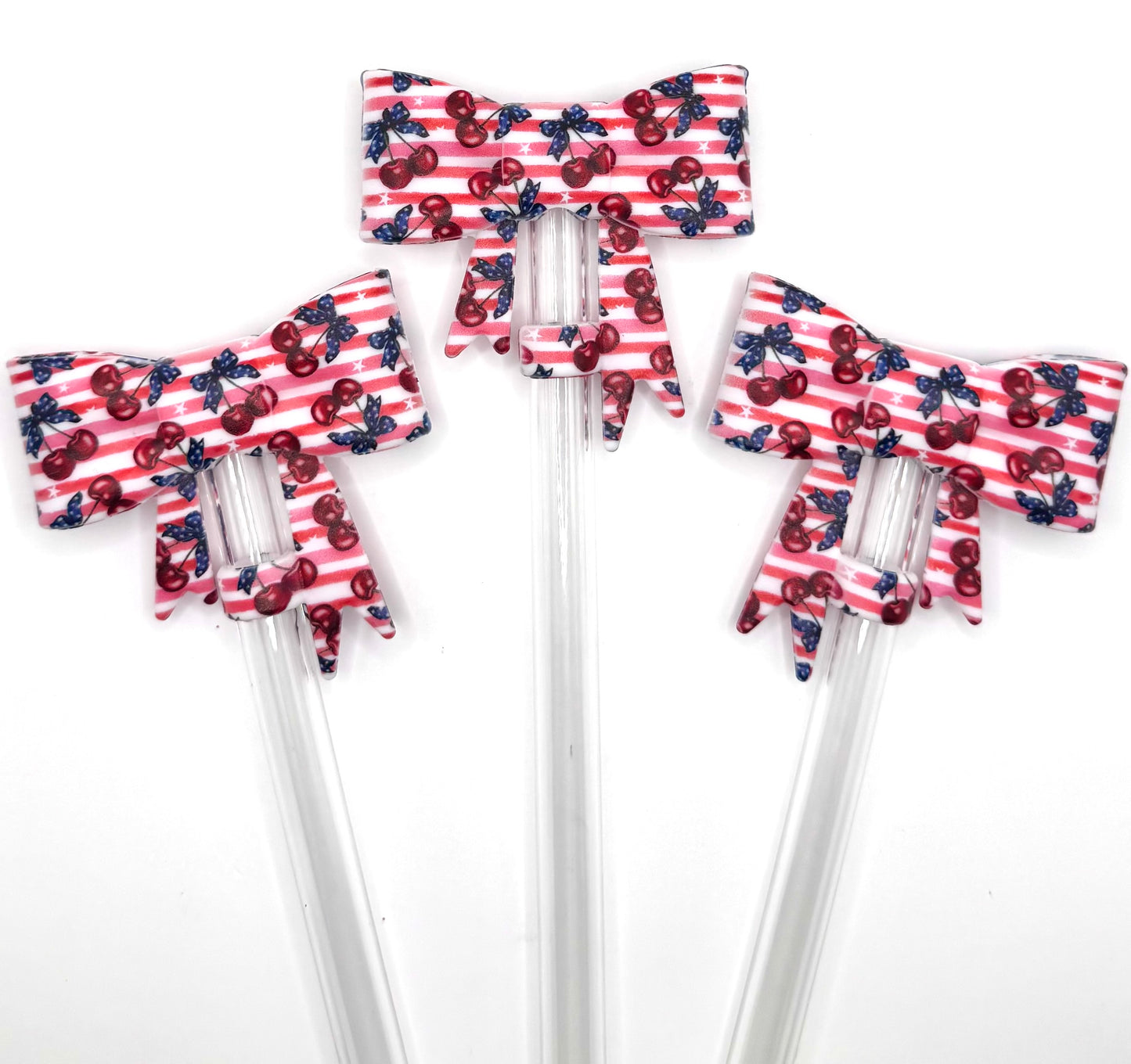 Red white & blue cherries silicone straw topper