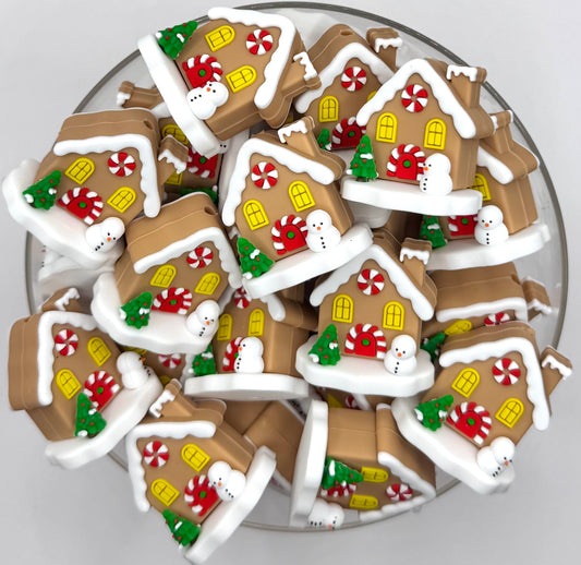 3D Christmas gingerbread house silicone focal bead