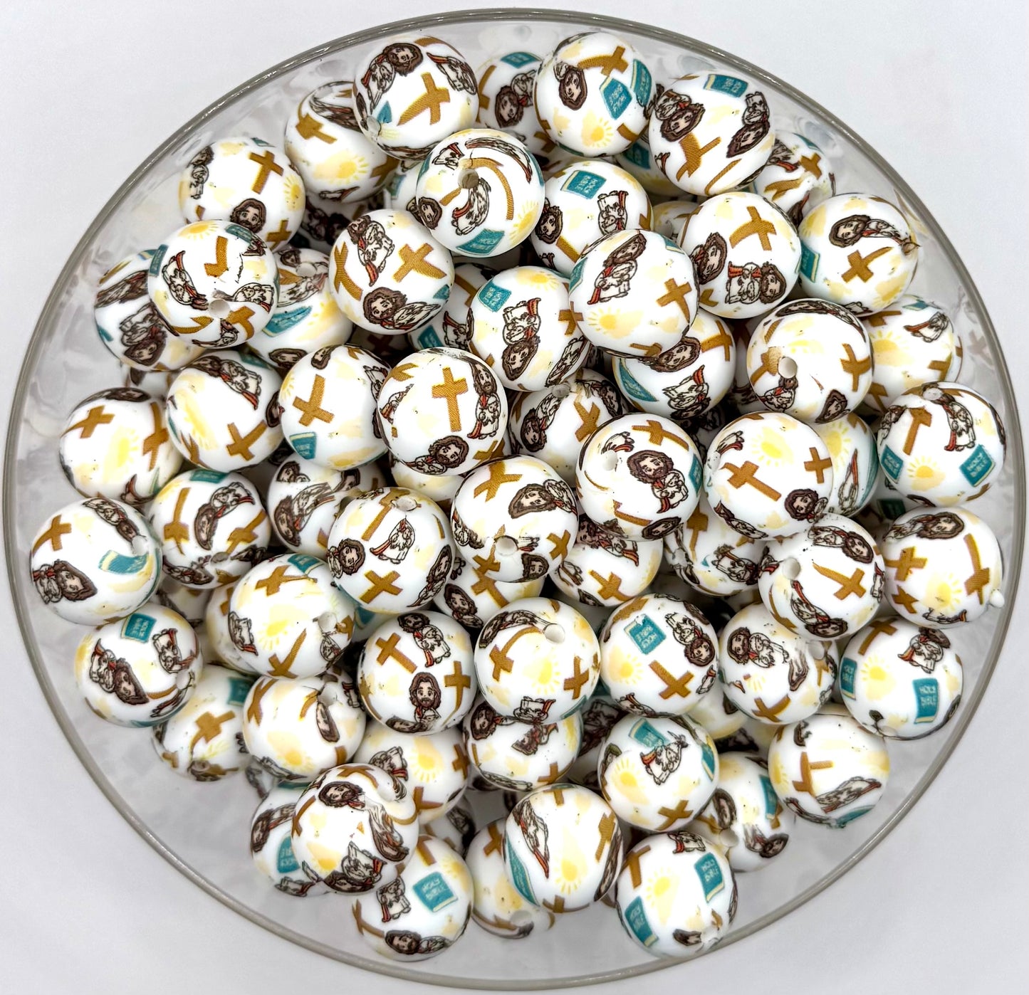 15mm Jesus print silicone bead