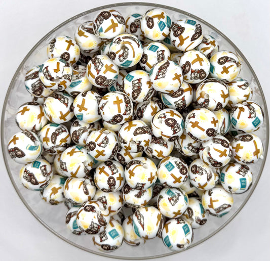 15mm Jesus print silicone bead