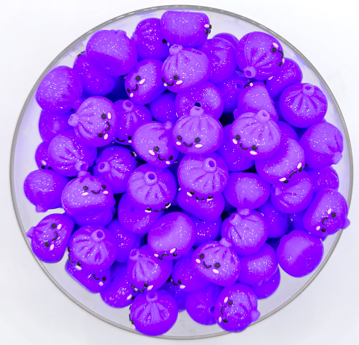 3D glitter purple dumpling silicone focal bead