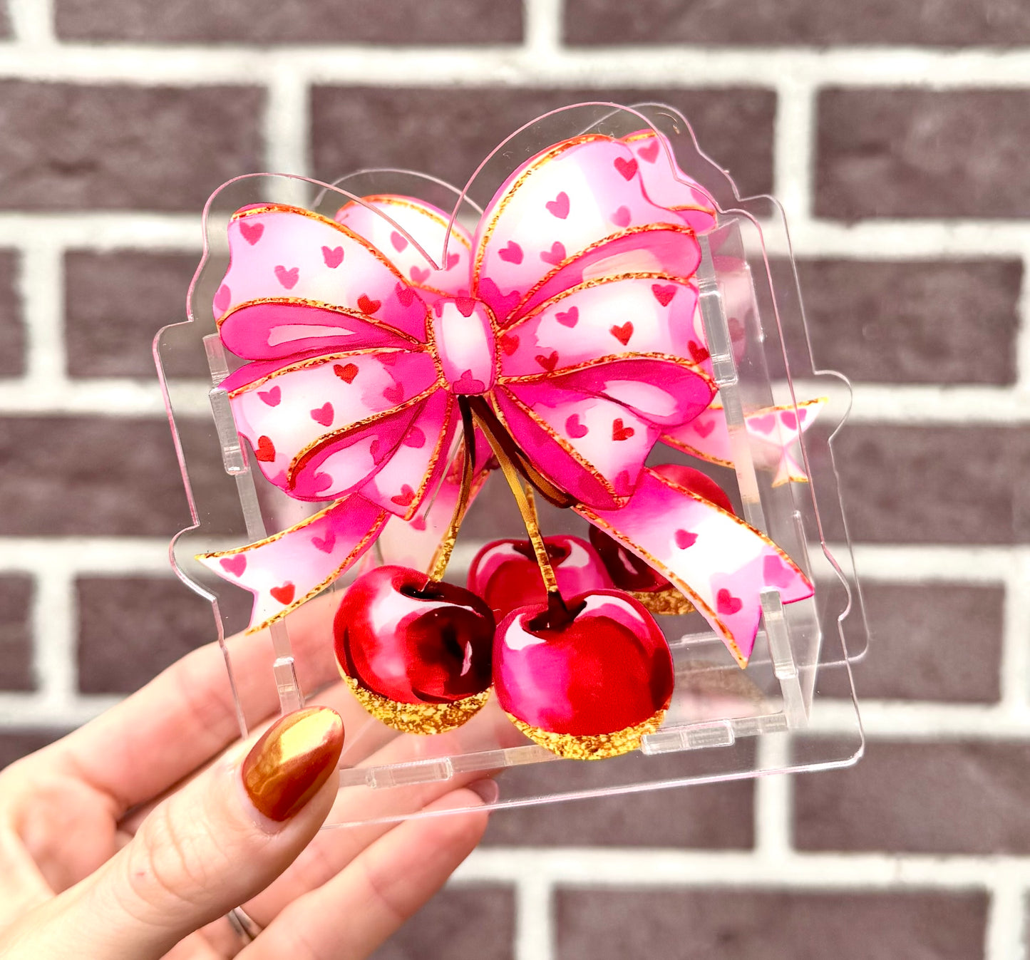 Cherry bow acrylic pen holder