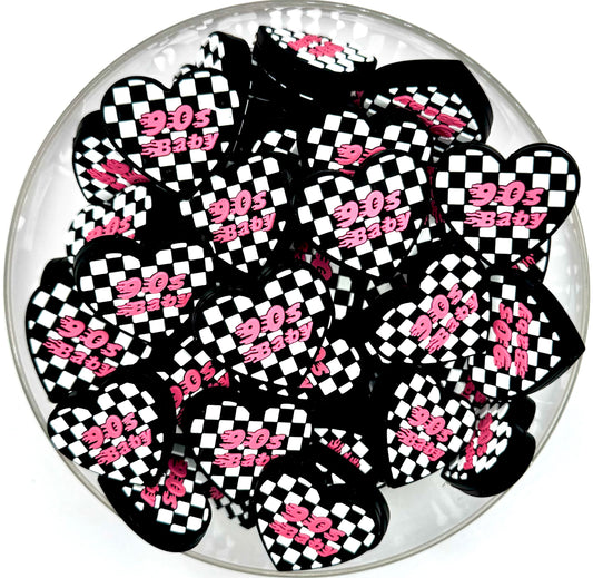 90s baby checkered heart silicone focal bead