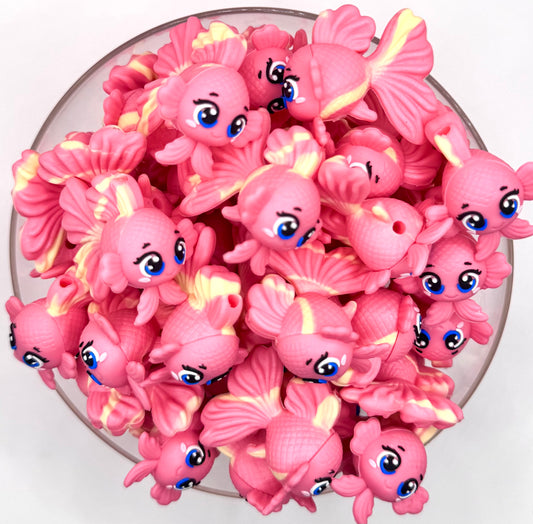 3D pink beta fish silicone focal bead
