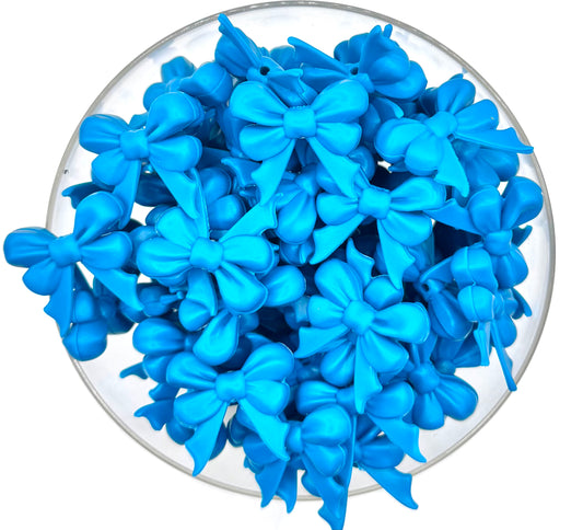 3D ribbon peacock blue bow long tail (HBK exclusive & collab) silicone focal bead