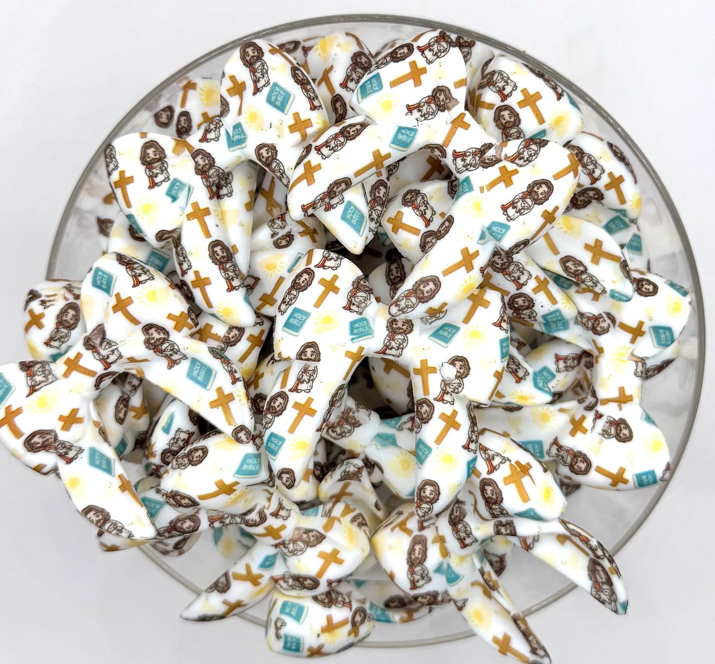 3D Jesus print silicone bow focal bead