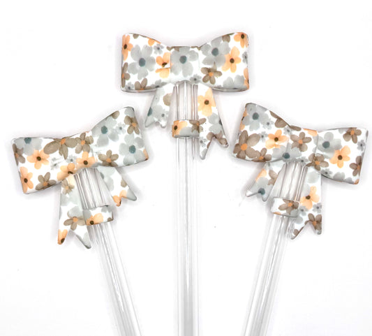 Boho watercolor daisy silicone bow straw topper (HBK exclusive & collab)