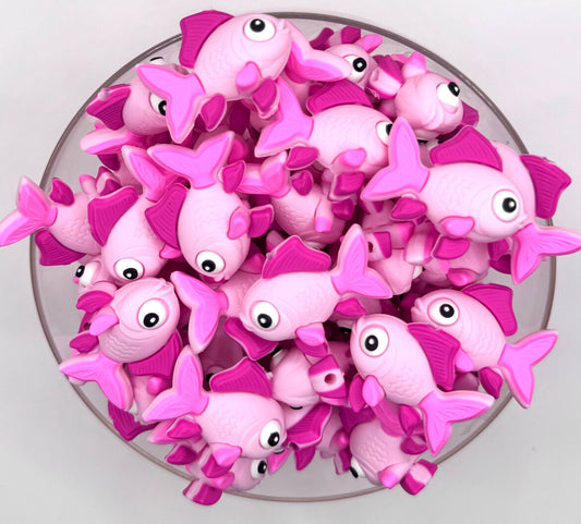 3D pink goldfish silicone focal bead