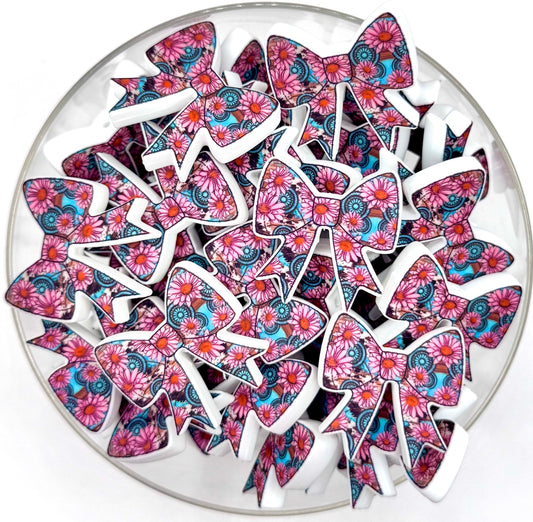 Daisy blossom printed bow (HBK exclusive & collab) silicone focal bead