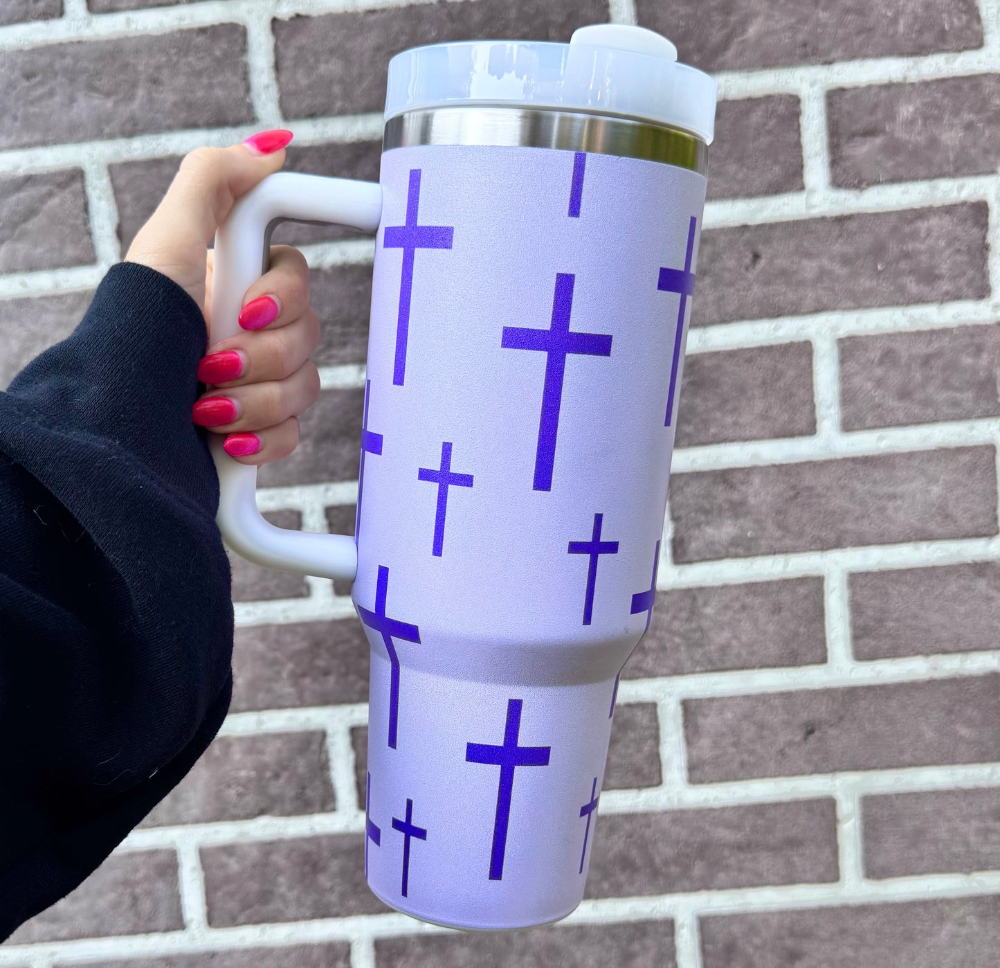 40 oz purple cross print stainless steel tumbler (HBK exclusive)