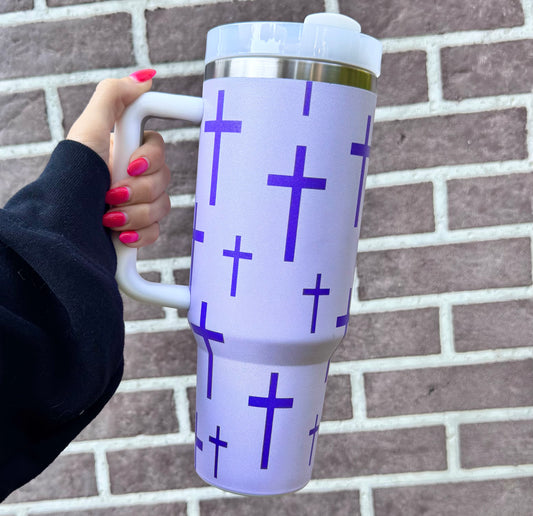 40 oz purple cross print stainless steel tumbler (HBK exclusive)