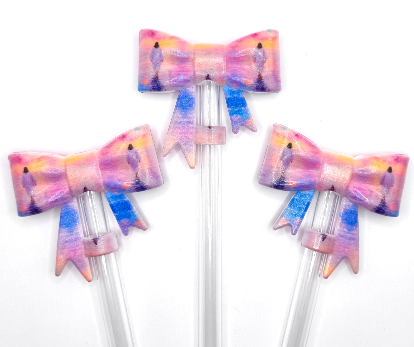 Pink watercolor Jesus walking on water bow (HBK exclusive) silicone straw topper