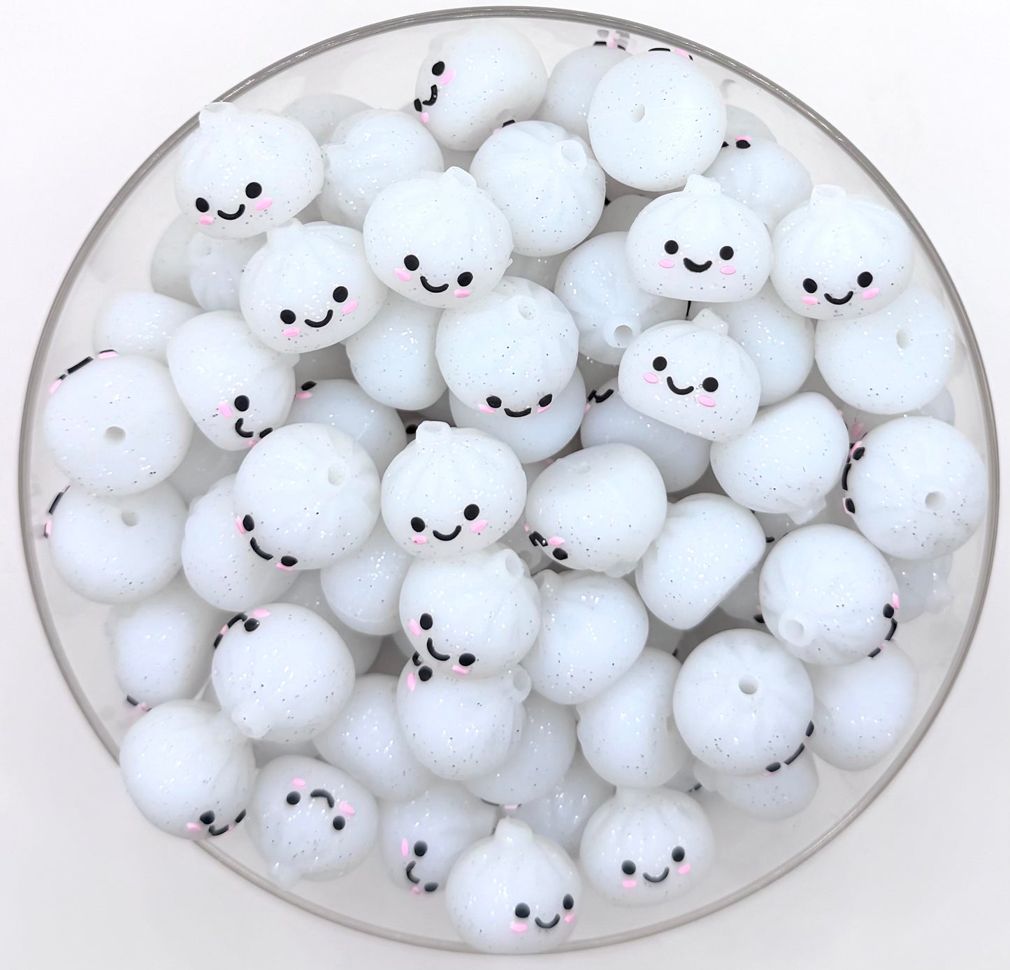 3D glitter white dumpling silicone focal bead