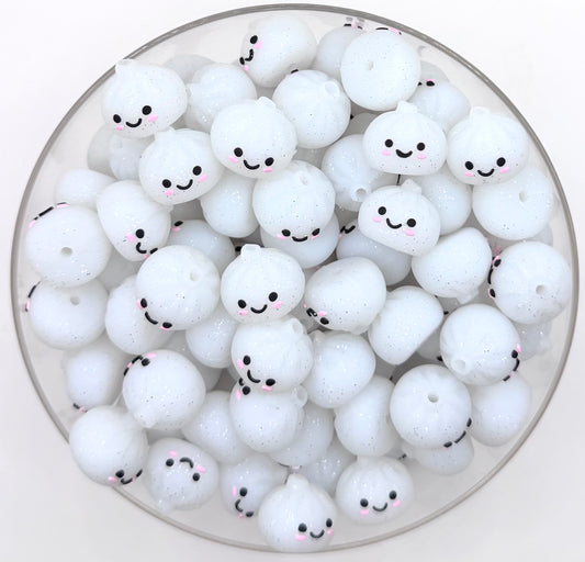 3D glitter white dumpling silicone focal bead