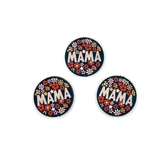 Tan floral MAMA silicone focal bead