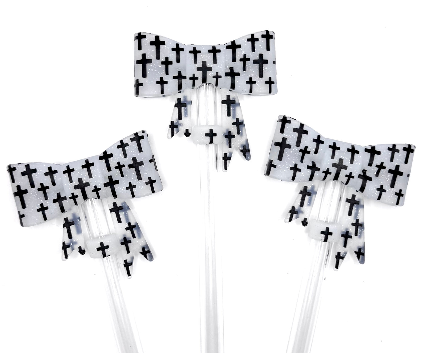 Black and white cross (HBK exclusive) silicone straw topper