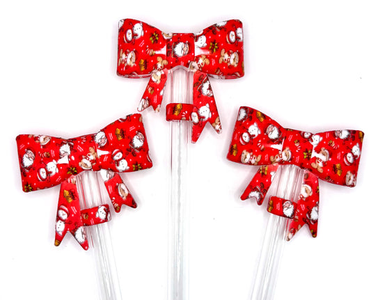 Santa Christmas bow bow silicone straw topper