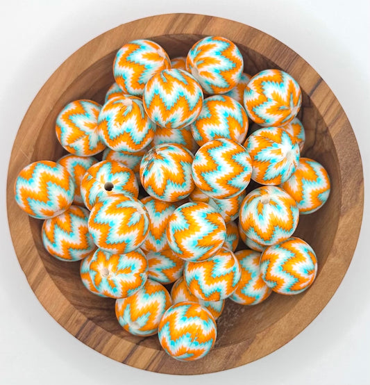 15mm teal & orange chevron (HBK exclusive) printed silicone bead