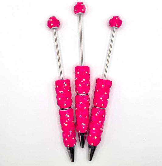 Hot pink hearts fancy beadable pen