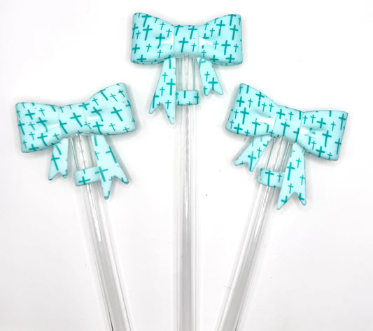 Turquoise cross bow (HBK exclusive) silicone straw topper