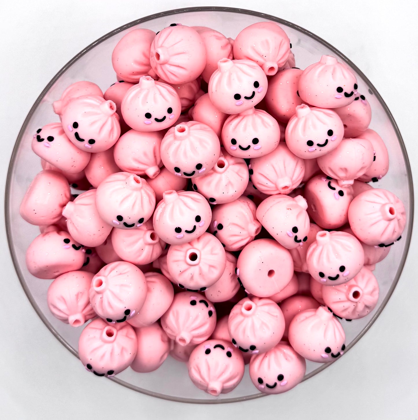 3D glitter pink dumpling silicone focal bead