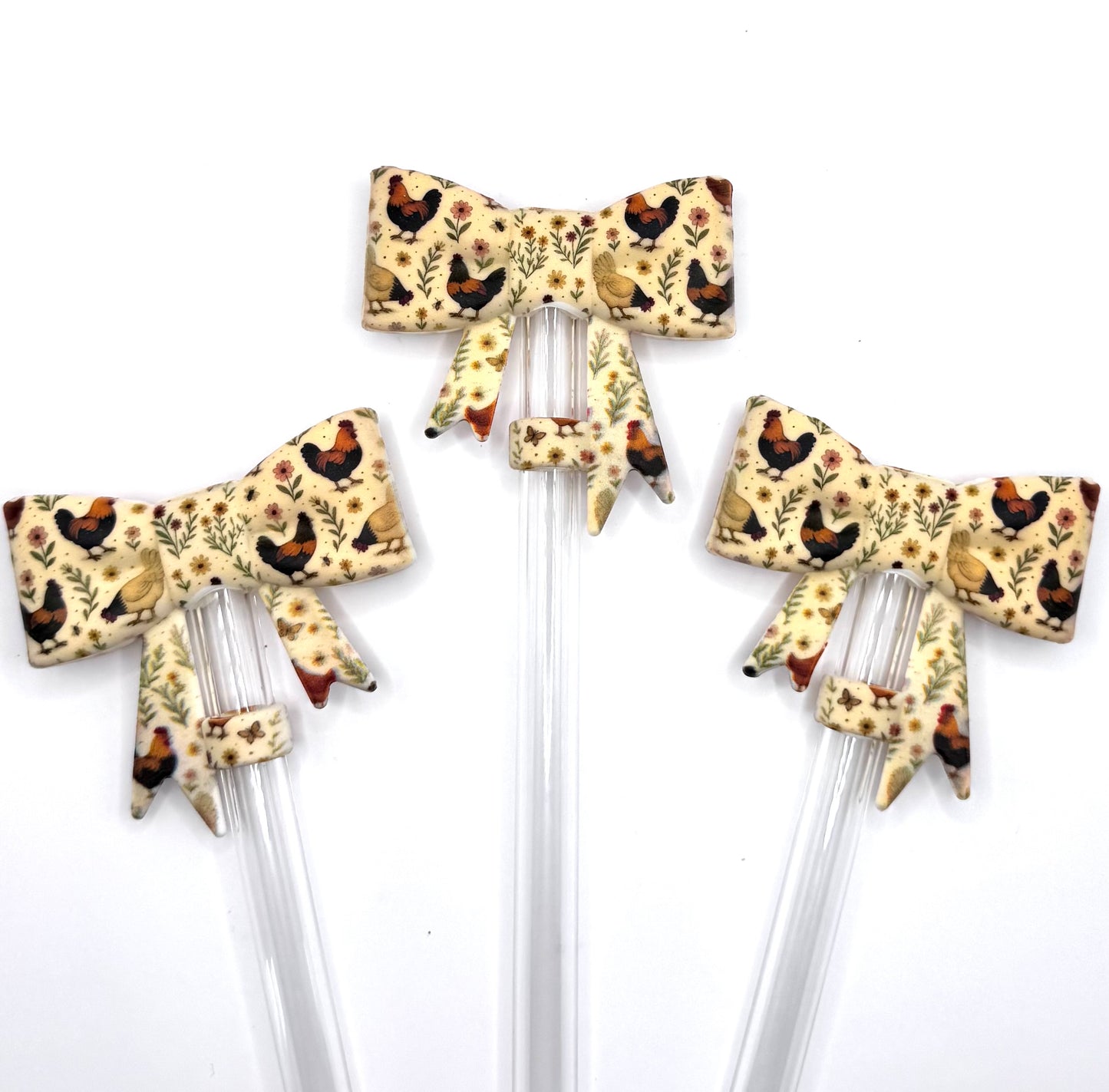 Rustic rooster bow (HBK exclusive) silicone straw topper