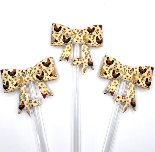 Rustic rooster bow (HBK exclusive) silicone straw topper